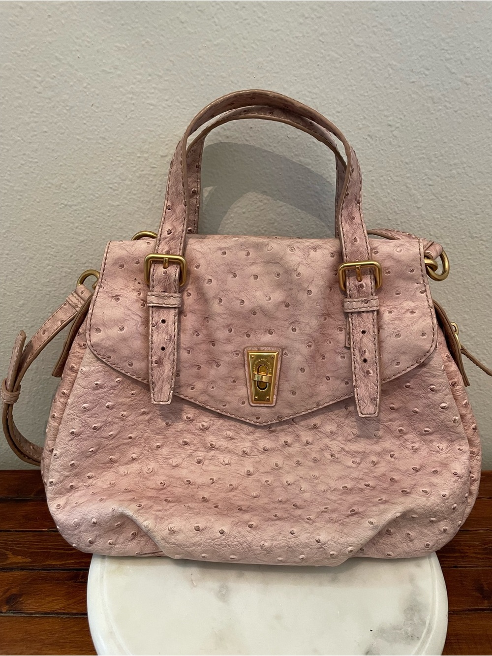 Marc by Marc Jacobs Blush Pink Faux-Ostrich Satchel with Gold Hardware